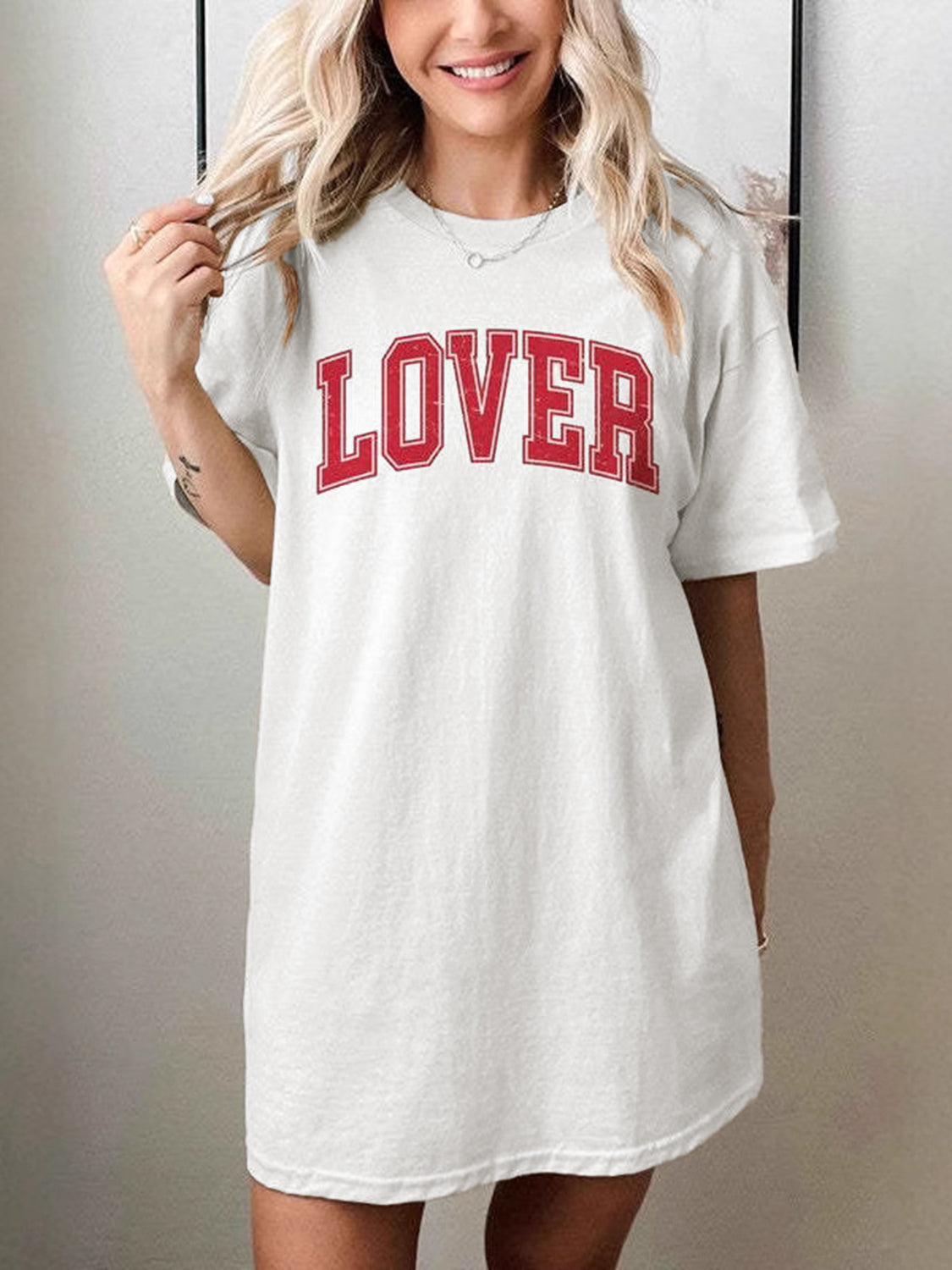 LOVER Half Sleeve T-Shirt - White & Red