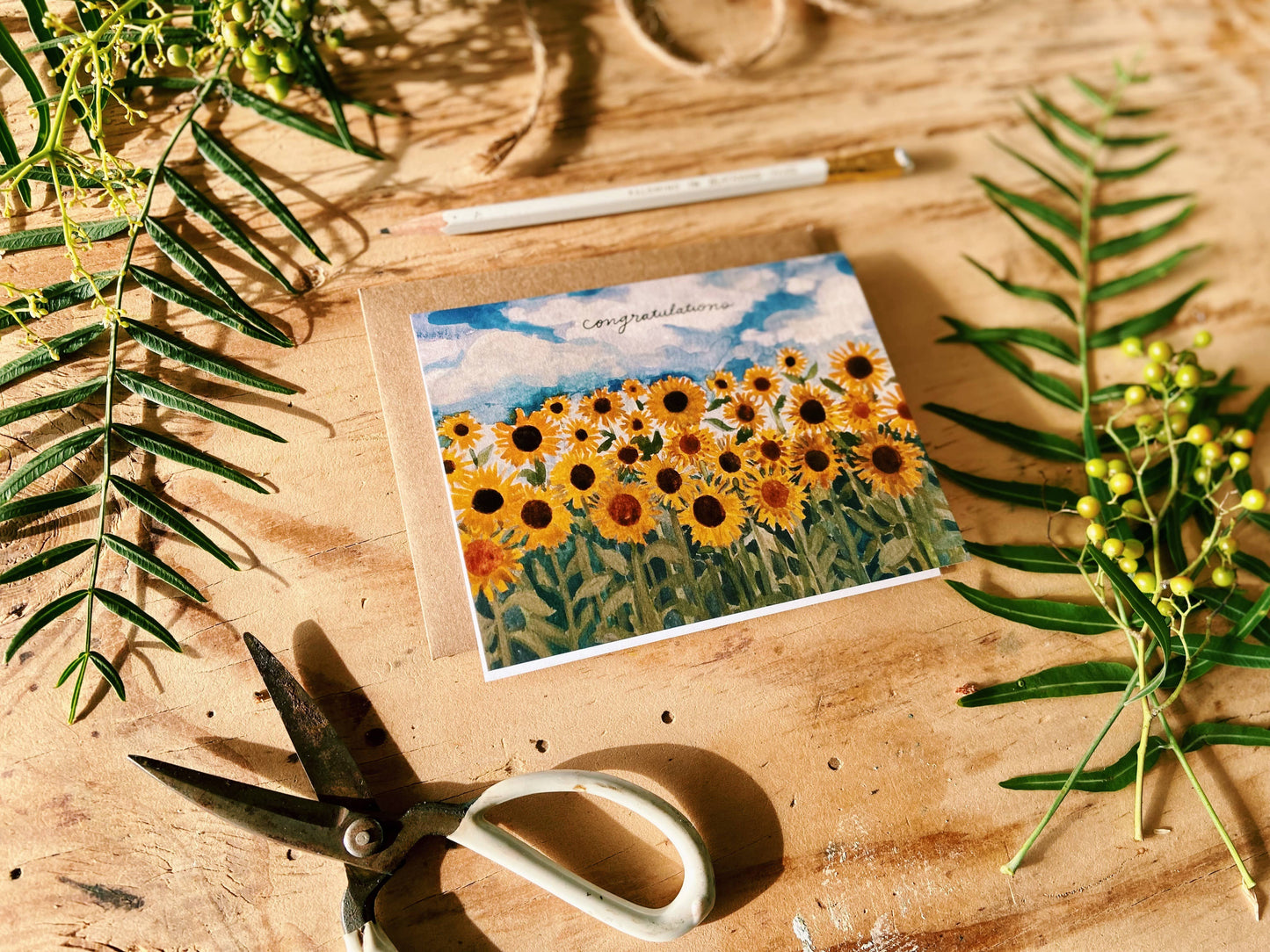 Congratulations Sunflower Field 90's Greeting Card