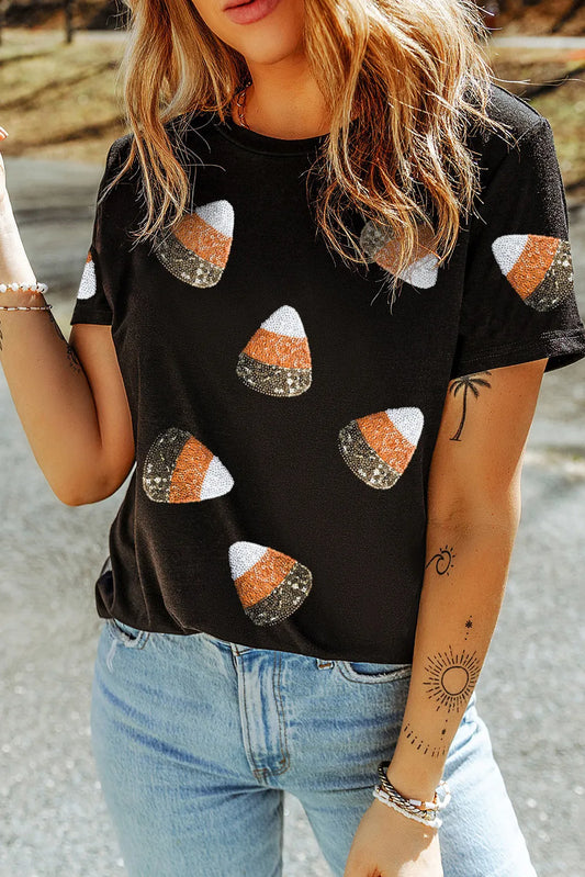 Sequin Candy Corn Halloween T-Shirt