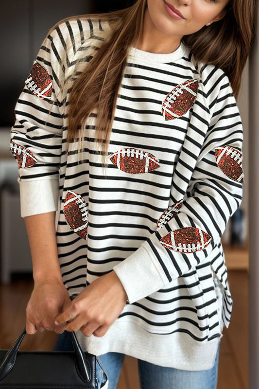 SparkleQueen Football Striped Long Sleeve Sweatshirt