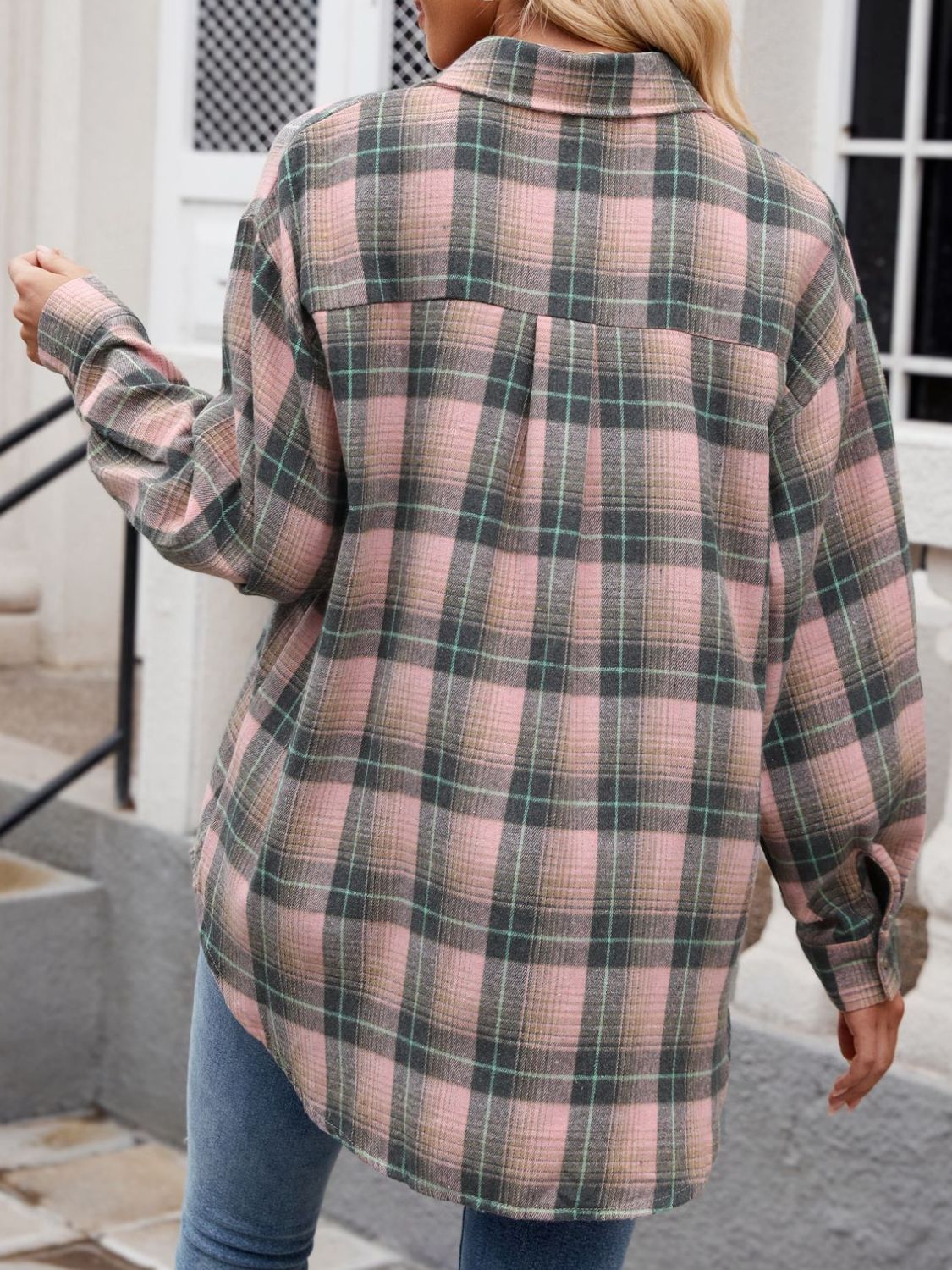 Plaid Collared Neck Long Sleeve Shirt