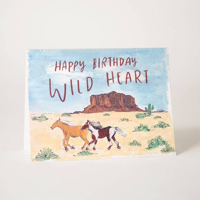 Happy Birthday Wild Heart Horses Cowgirl 90's Desert Card