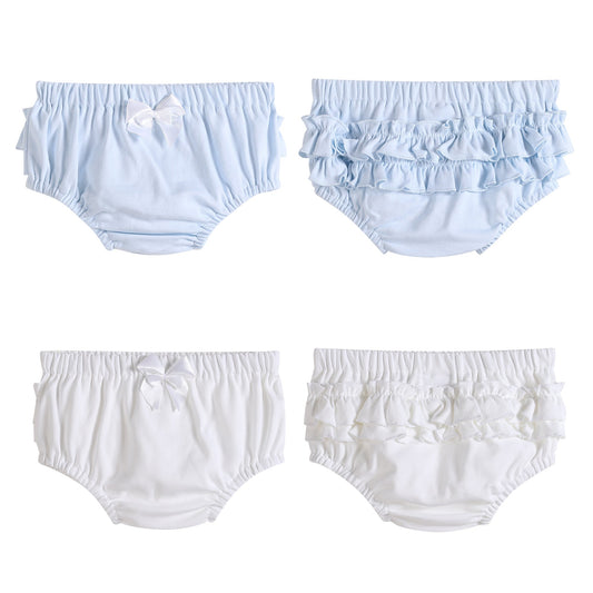 2 pc Set Light Blue and White Ruffle Knit Cotton Bloomers