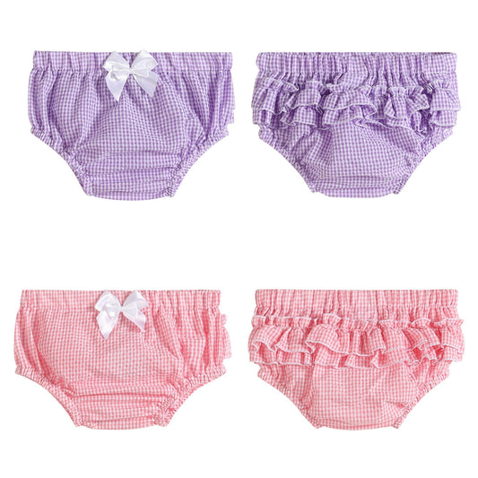 2 pc Set Pink and Purple Seersucker Woven Cotton Bloomers