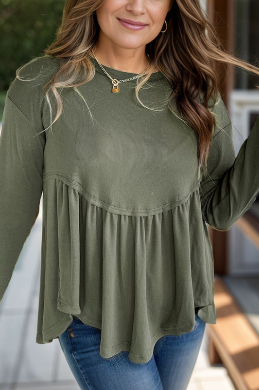 Plus Size Peplum Long Sleeve Blouse