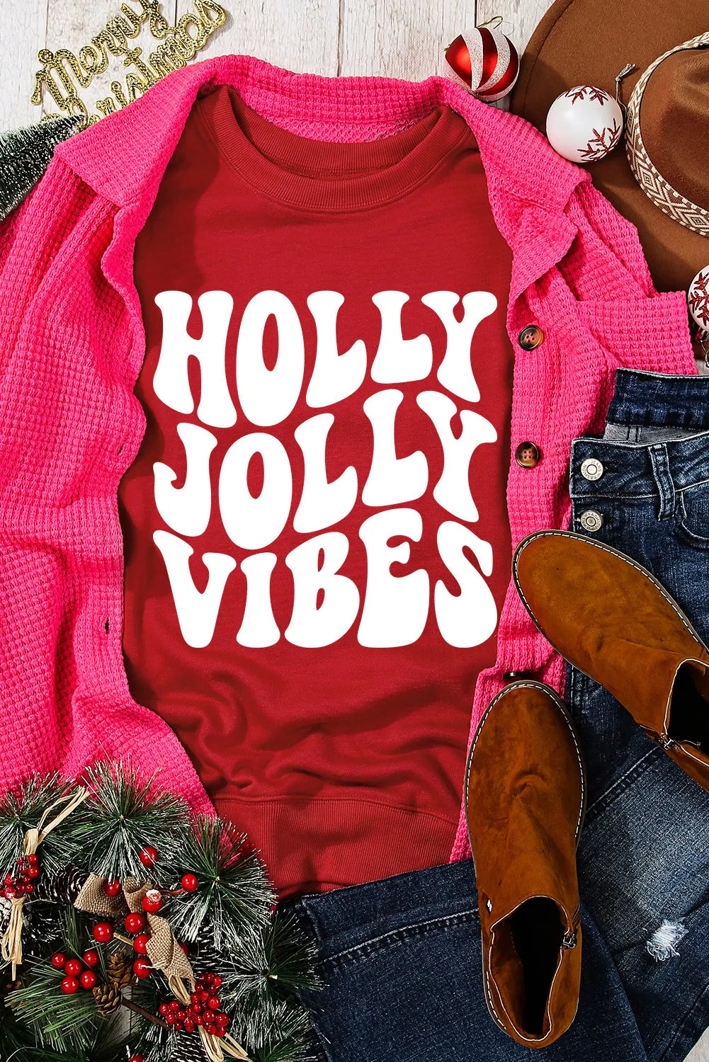 Holly Jolly Vibes Christmas Long Sleeve Sweatshirt