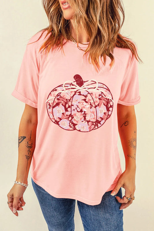 Pumpkin Graphic Short Sleeve T-Shirt - Pink