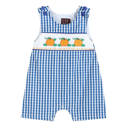 Royal Blue Gingham Pumpkin Smocked Shortalls