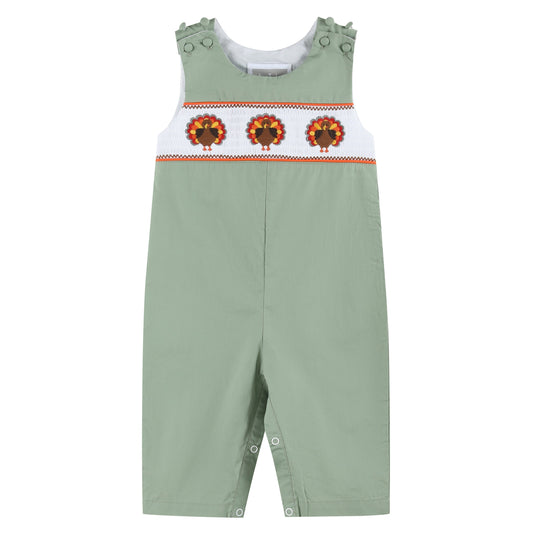 Sage Green Turkey Smocked Overalls