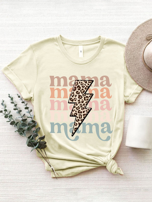 MAMA Pastel Color & Leopard Short Sleeve T-Shirt