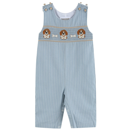 Light Blue Puppy Smocked Overalls