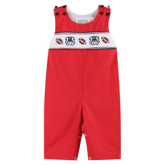 Red and Black Bulldog and Football Smocked Overalls