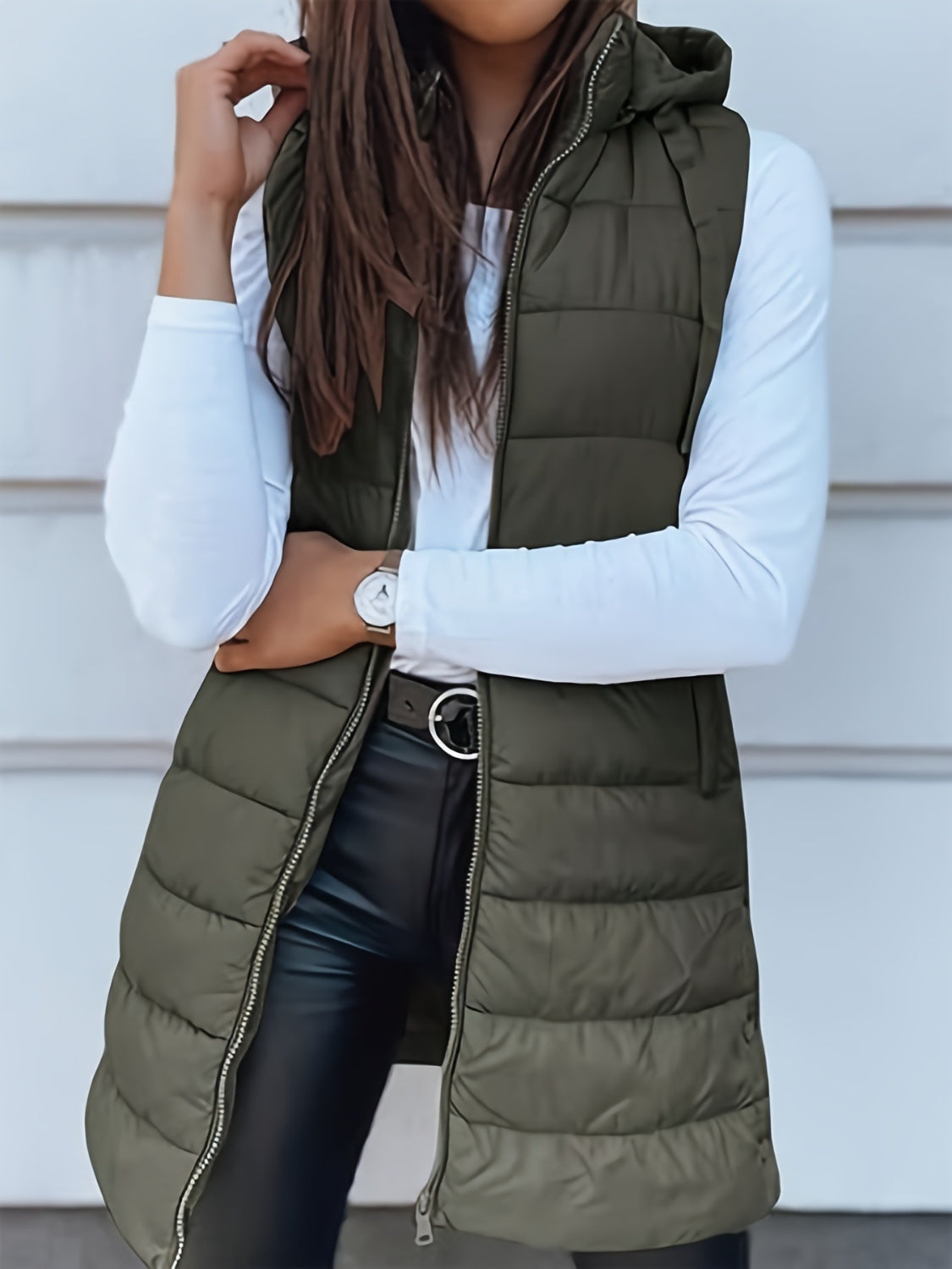 Plus Size Zip Up Hooded Vest Coat