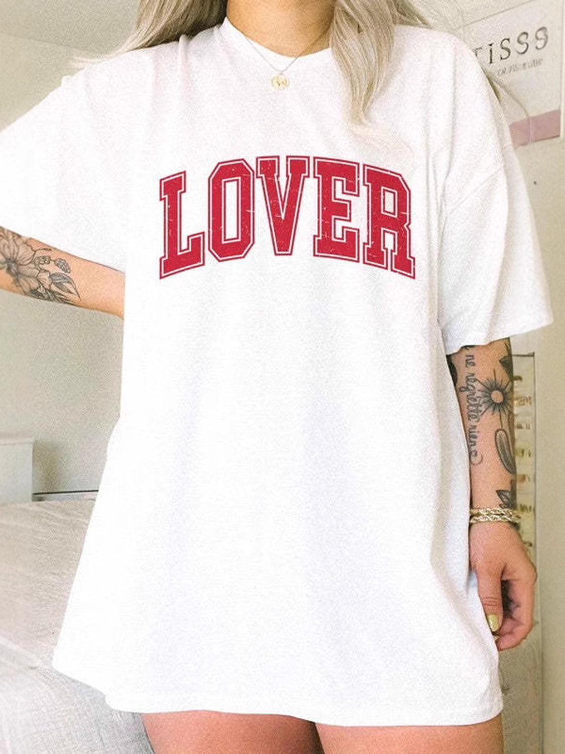 LOVER Half Sleeve T-Shirt - White & Red