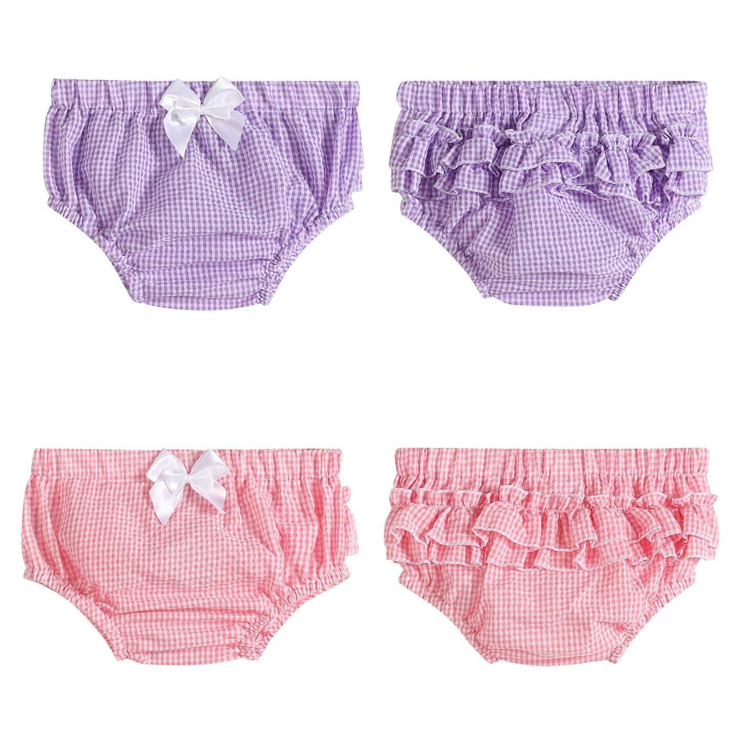 2 pc Set Pink and Purple Seersucker Woven Cotton Bloomers