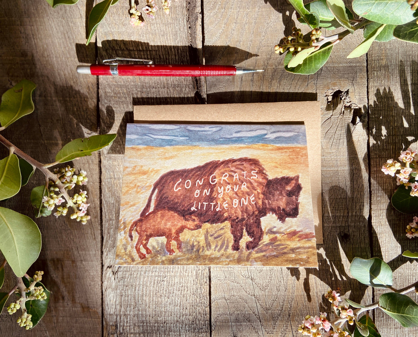 Congrats On Your Little One Baby Bison Buffalo Greeting Card