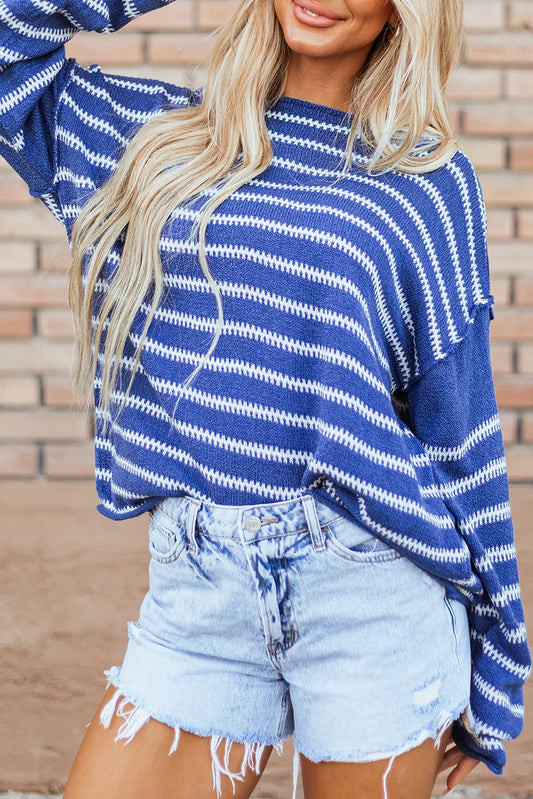 Striped Dropped Shoulder Sweater - Multiple Colors