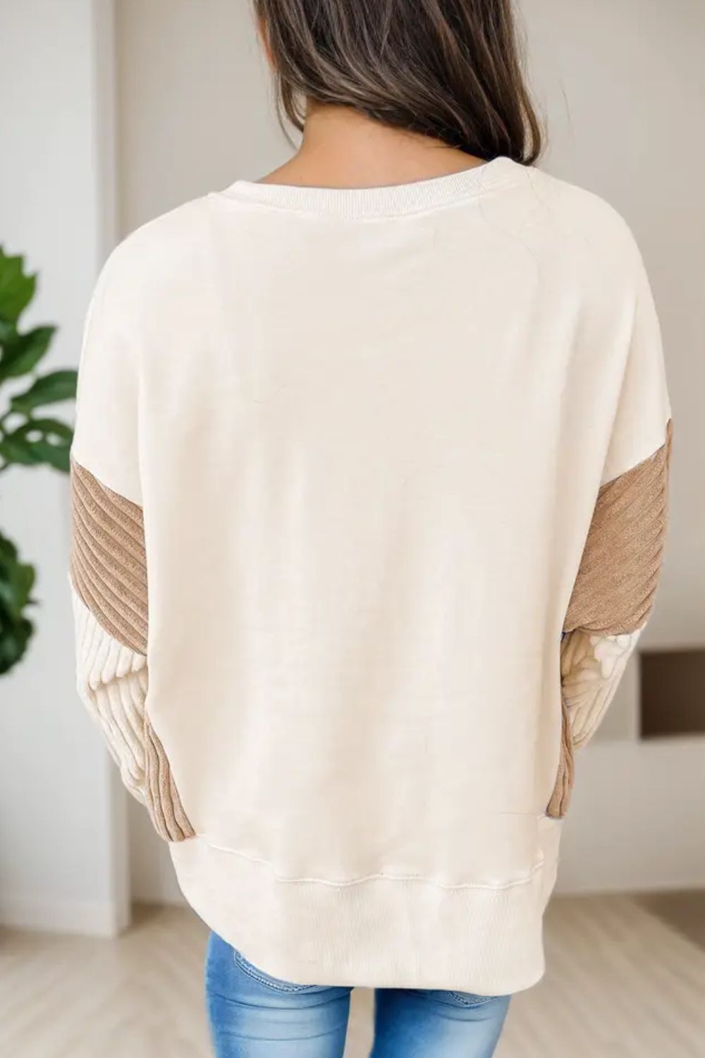 Textured Color Block Long Sleeve Sweatshirt