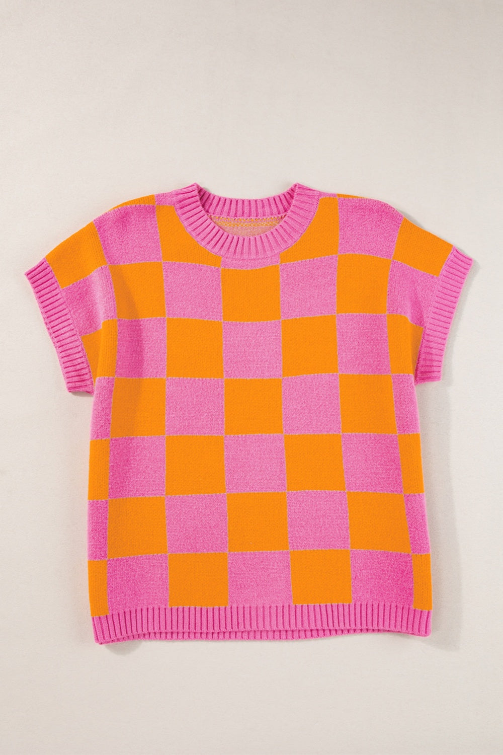 Checkered Short Sleeve Sweater