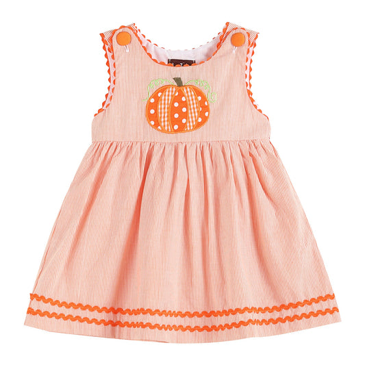 Orange Pinstripe Pumpkin Embroidered A-Line Dress