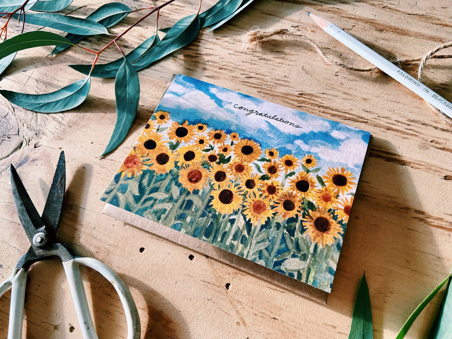 Congratulations Sunflower Field 90's Greeting Card