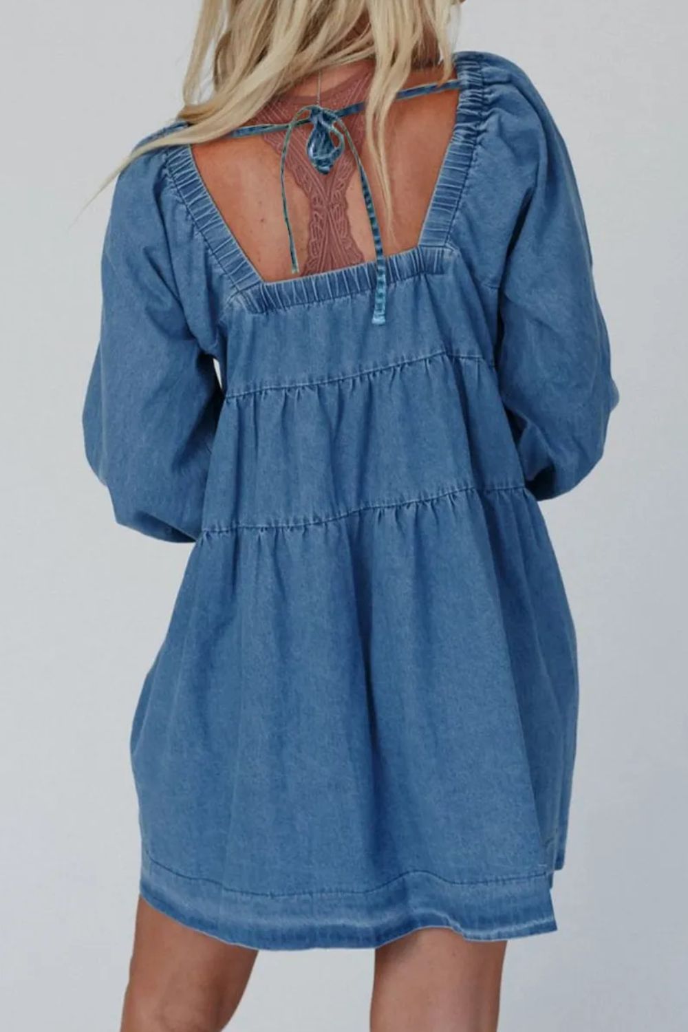 Square Neck Denim Dress with Pockets