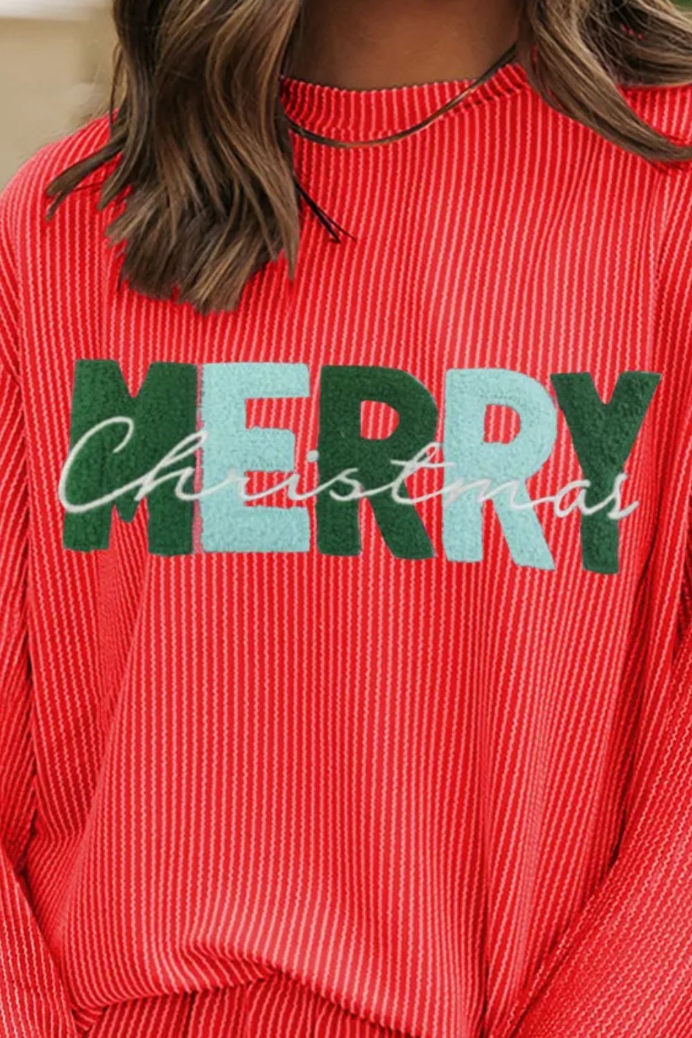 MERRY CHRISTMAS Long Sleeve Top and Shorts Set