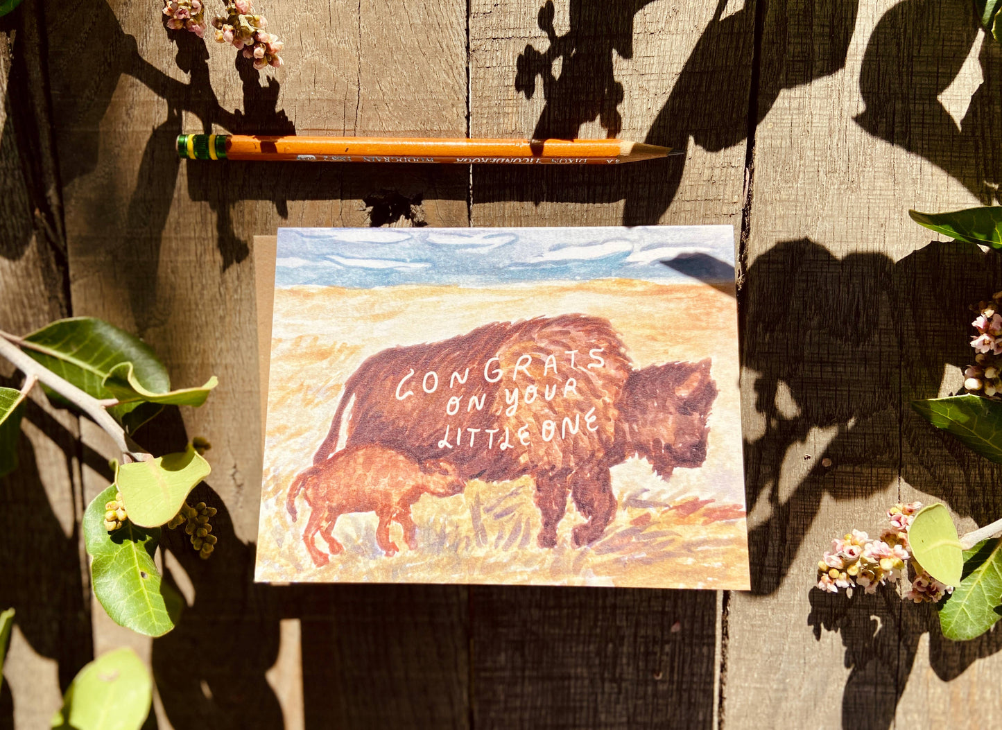 Congrats On Your Little One Baby Bison Buffalo Greeting Card