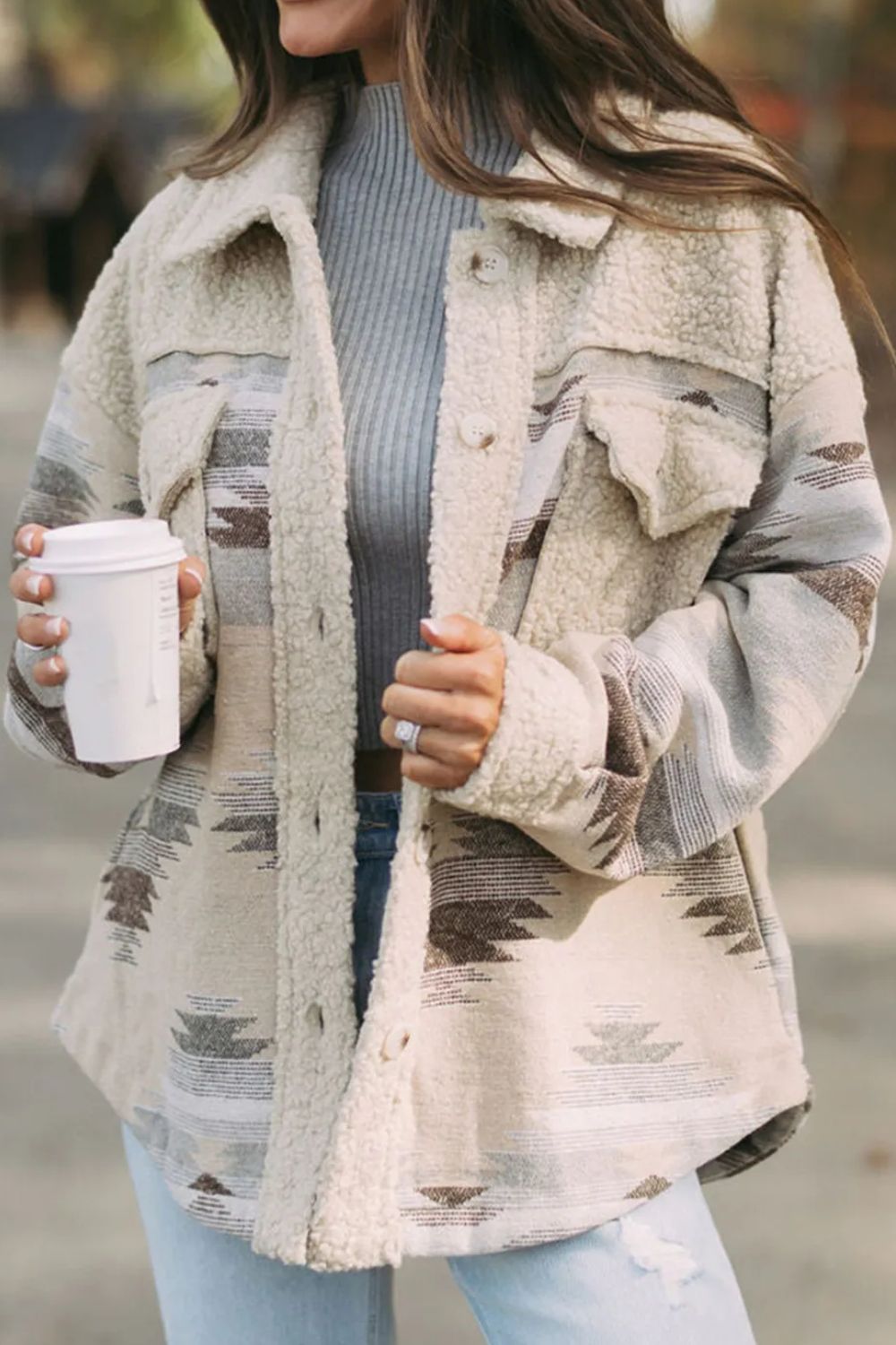 Western Print Fuzzy Jacket