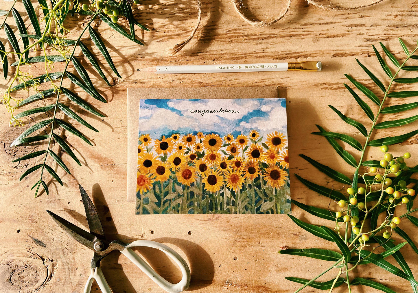 Congratulations Sunflower Field 90's Greeting Card