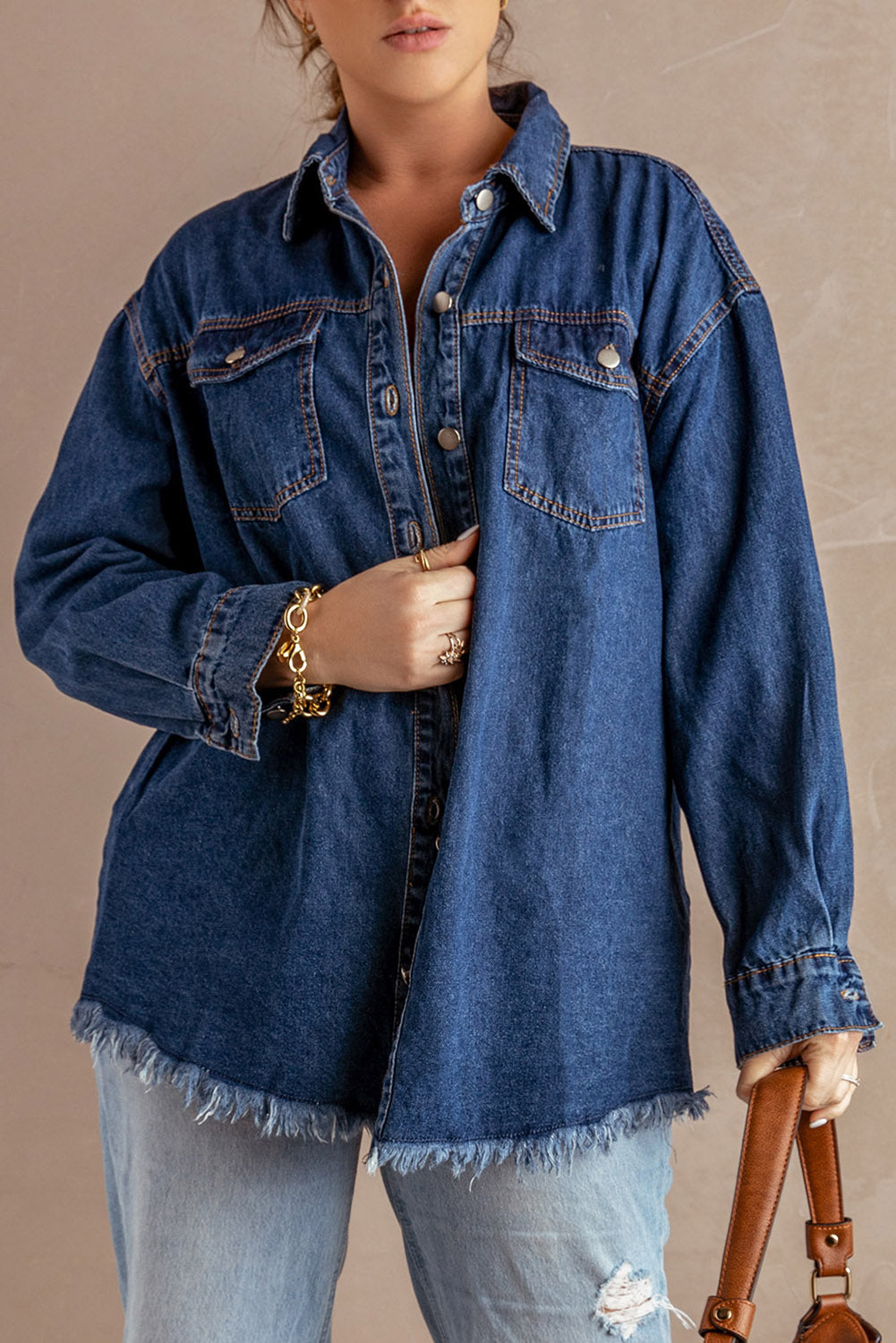 Button Up Pocketed Raw Hem Denim Jacket - 5 colors