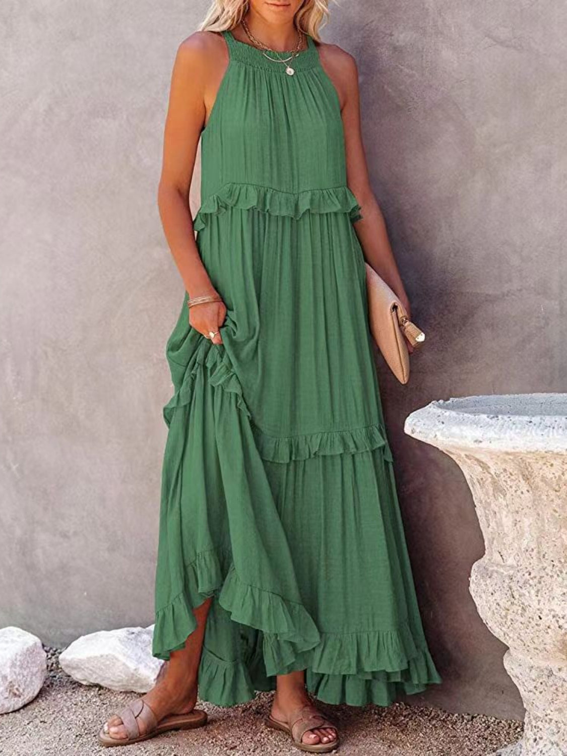 Rochelle Ruffled Maxi Dress with Pockets