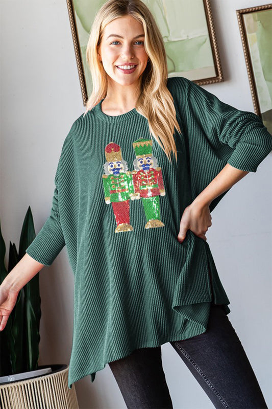 Sequin Nutcracker Long Sleeve Shirt- Green