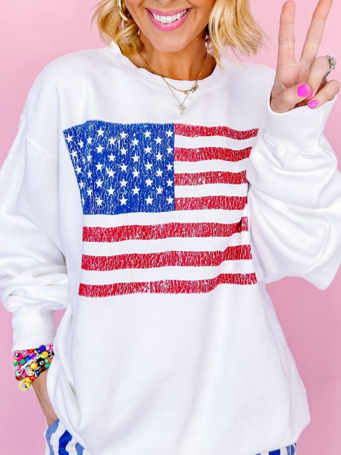 US Flag Round Neck Long Sleeve Sweatshirt