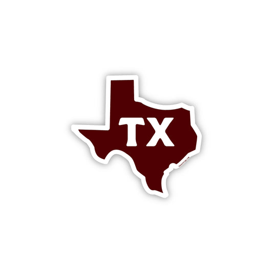 Texas Outline in Maroon Sticker