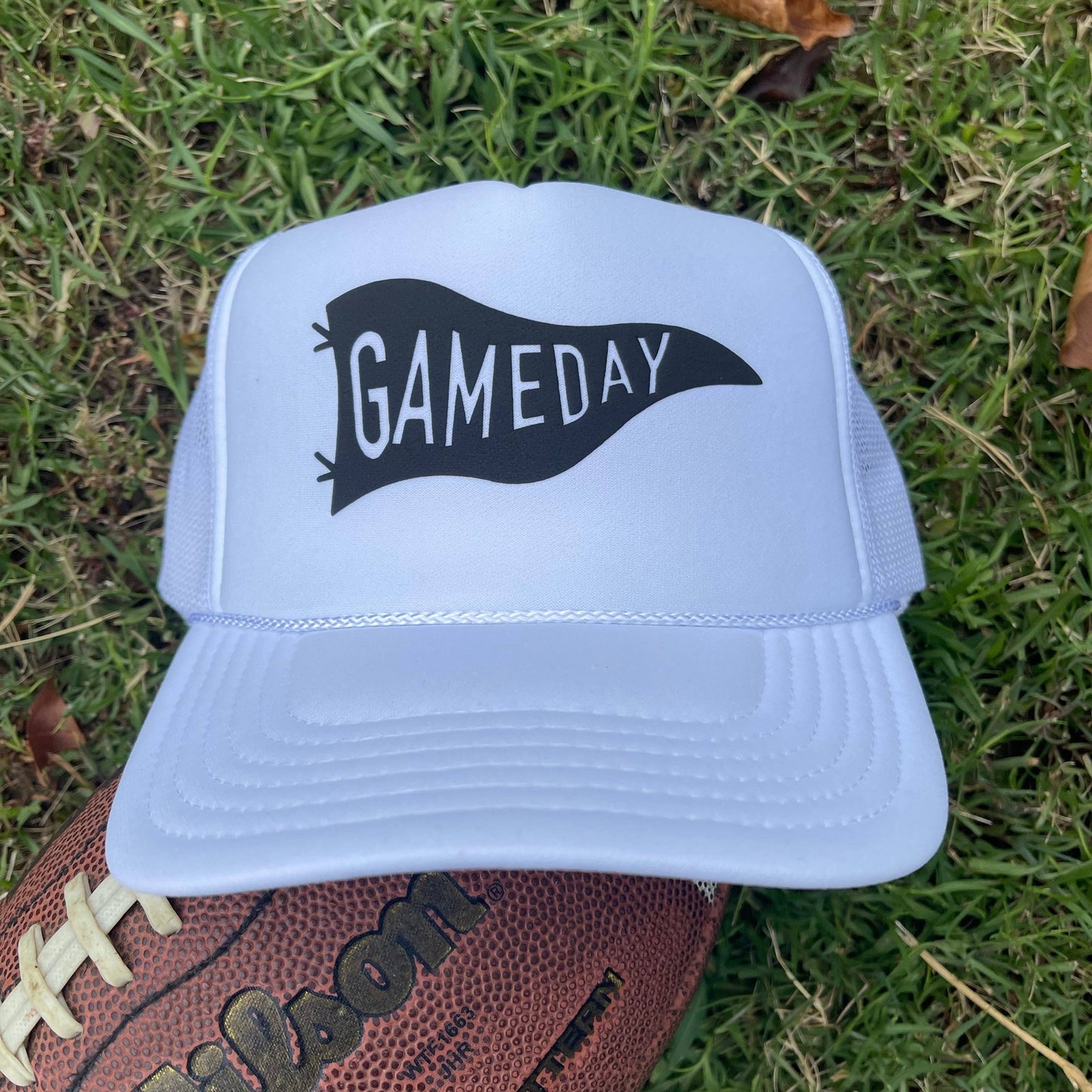 Gameday Flag Trucker Hat - White w/ Black Flag