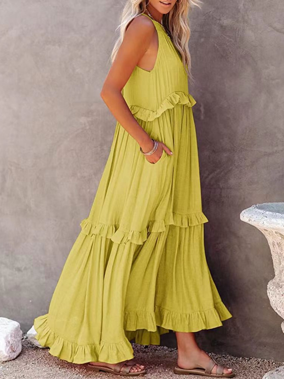 Rochelle Ruffled Maxi Dress with Pockets