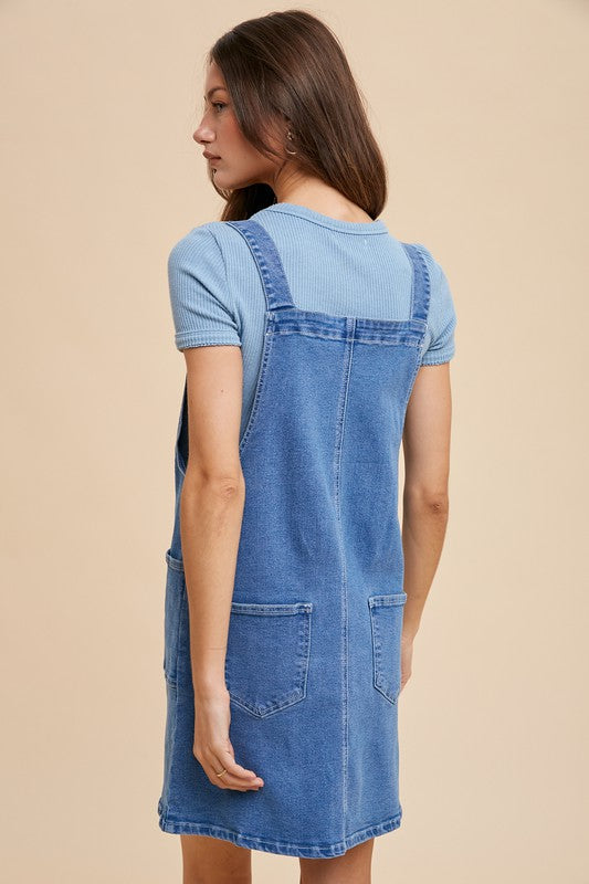 Annie Wear Wide Strap Denim Overall Dress with Pockets