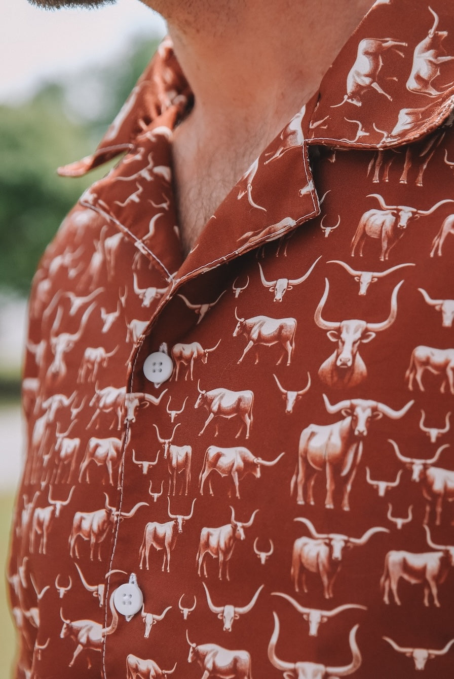 Wild Steer: Fiery Longhorn Button-Up Shirt