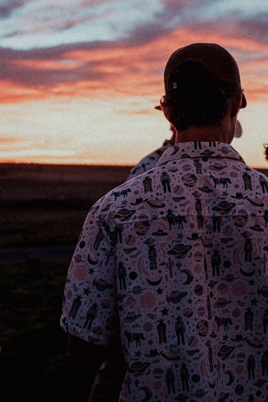 Cosmic Wrangler: Western Space Cowboy Button-Up Shirt