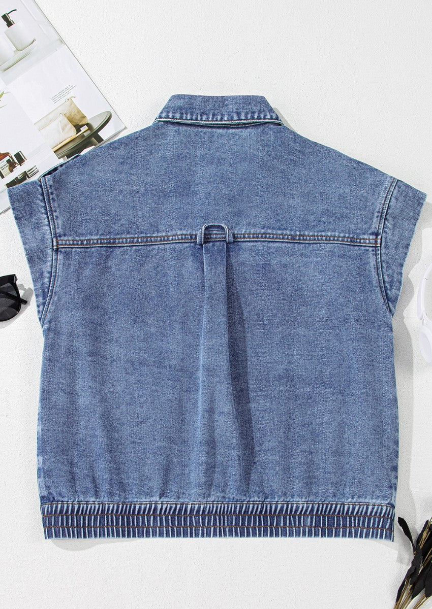 Button Up Cap Sleeve Denim Vest