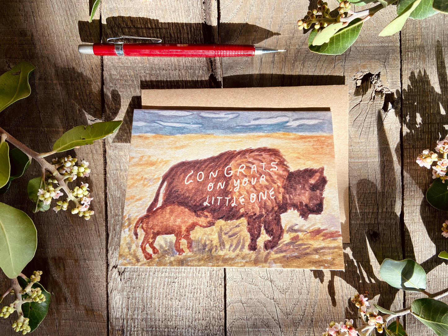 Congrats On Your Little One Baby Bison Buffalo Greeting Card