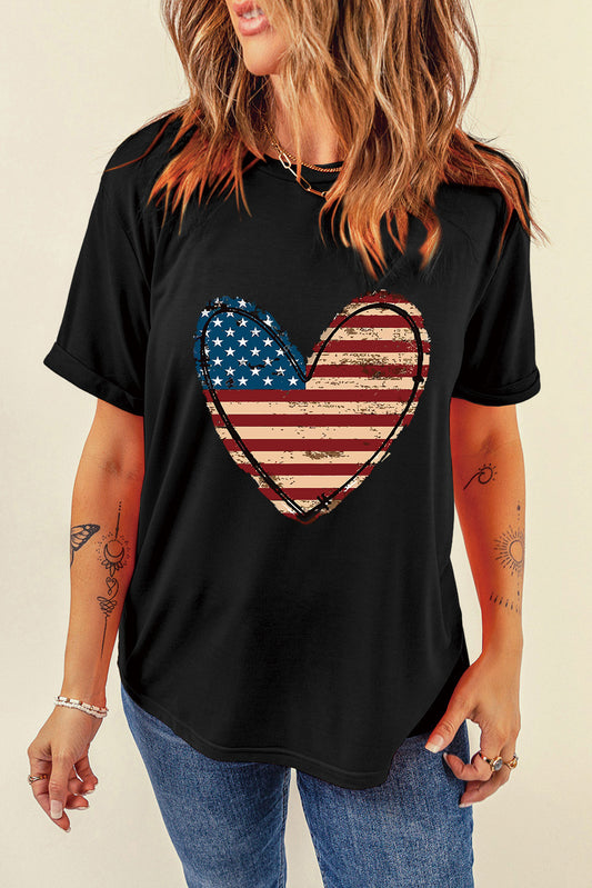 Stars and Stripes Heart Short Sleeve T-Shirt