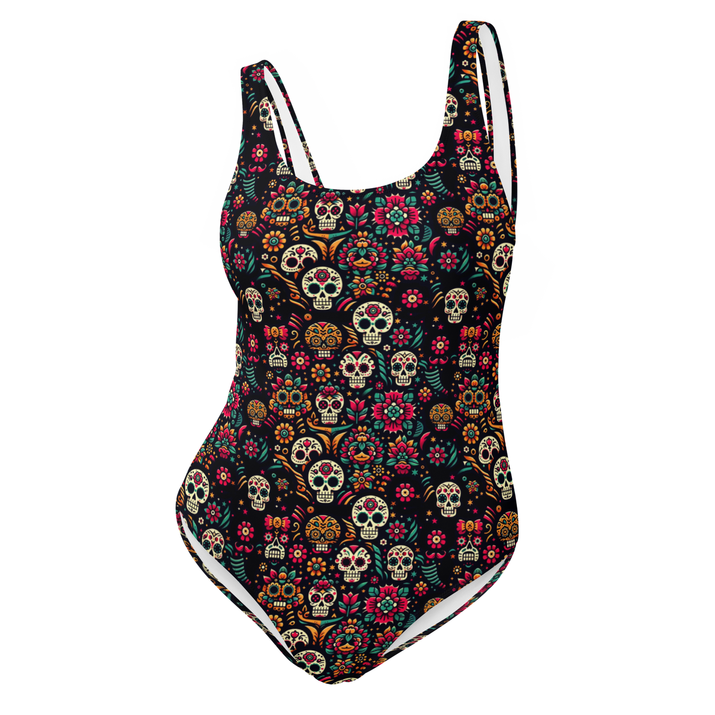 Night Calavera: Dark Skulls One-Piece Swimsuit