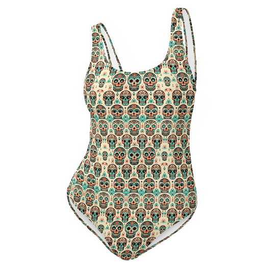 Cool Calavera: Soft Pastel Skulls One-Piece Swimsuit