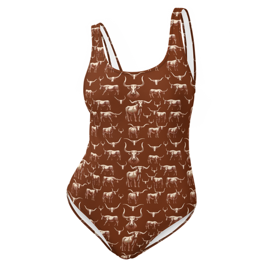 Wild Steer: Fiery Longhorn One-Piece Swimsuit