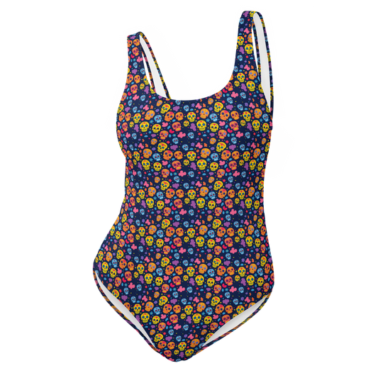 Festive Calavera: Vibrant Skulls One-Piece Swimsuit