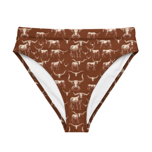 Wild Steer: Fiery Longhorn High-Waisted Bikini Bottom