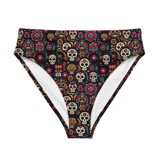 Night Calavera: Dark Skulls High-Waisted Bikini Bottom