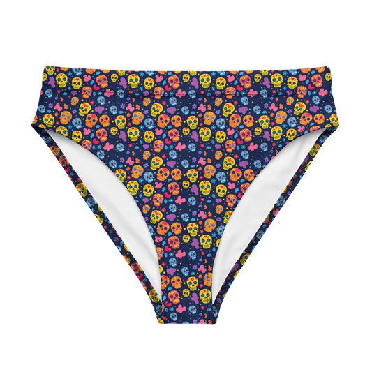 Festive Calavera: Vibrant Skulls High-Waisted Bikini Bottom